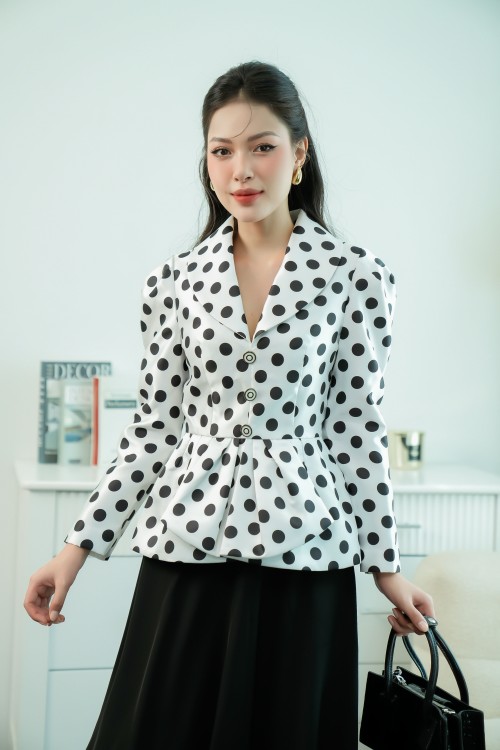 Sixdo White Polka Dot Taffeta Vest